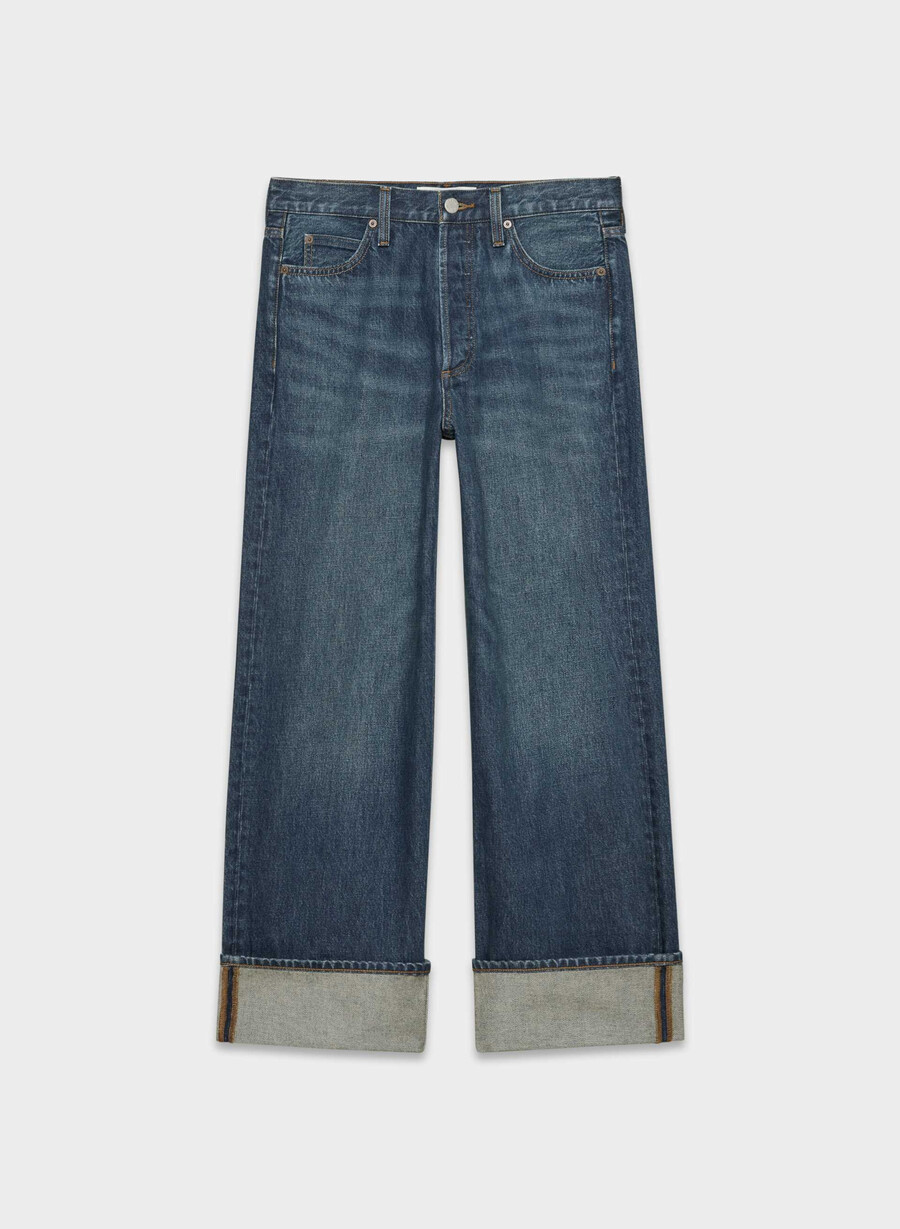 denim forum blugi vintage cu talie joasă și manșete din anii 90 be about albastru Închis