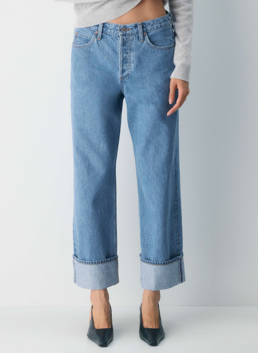 denim forum blugi vintage cu talie joasă și manșete anii 90 vintage bleu bottle
