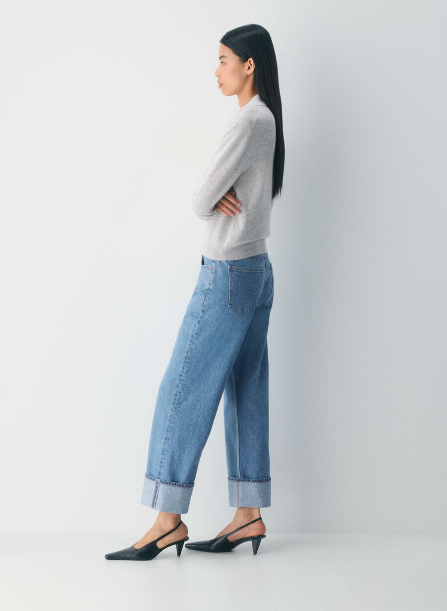 denim forum blugi vintage cu talie joasă și manșete anii 90 vintage bleu bottle
