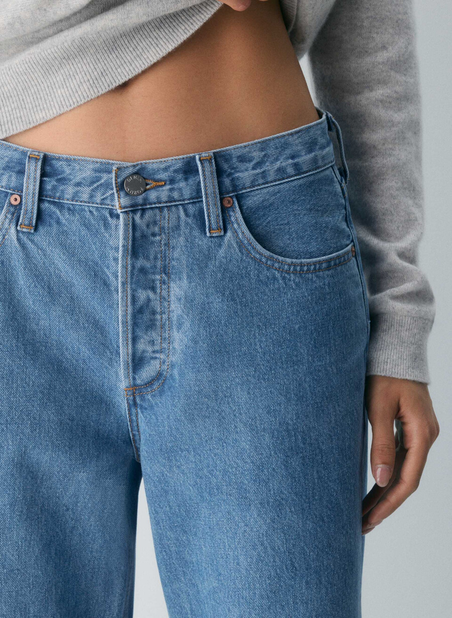 denim forum blugi vintage cu talie joasă și manșete anii 90 vintage bleu bottle