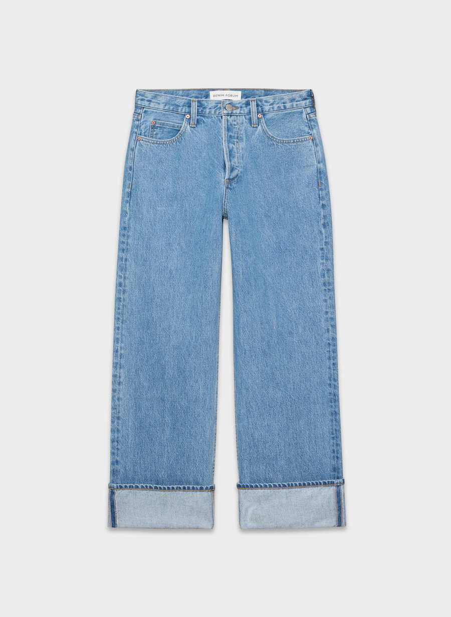 denim forum blugi vintage cu talie joasă și manșete anii 90 vintage bleu bottle