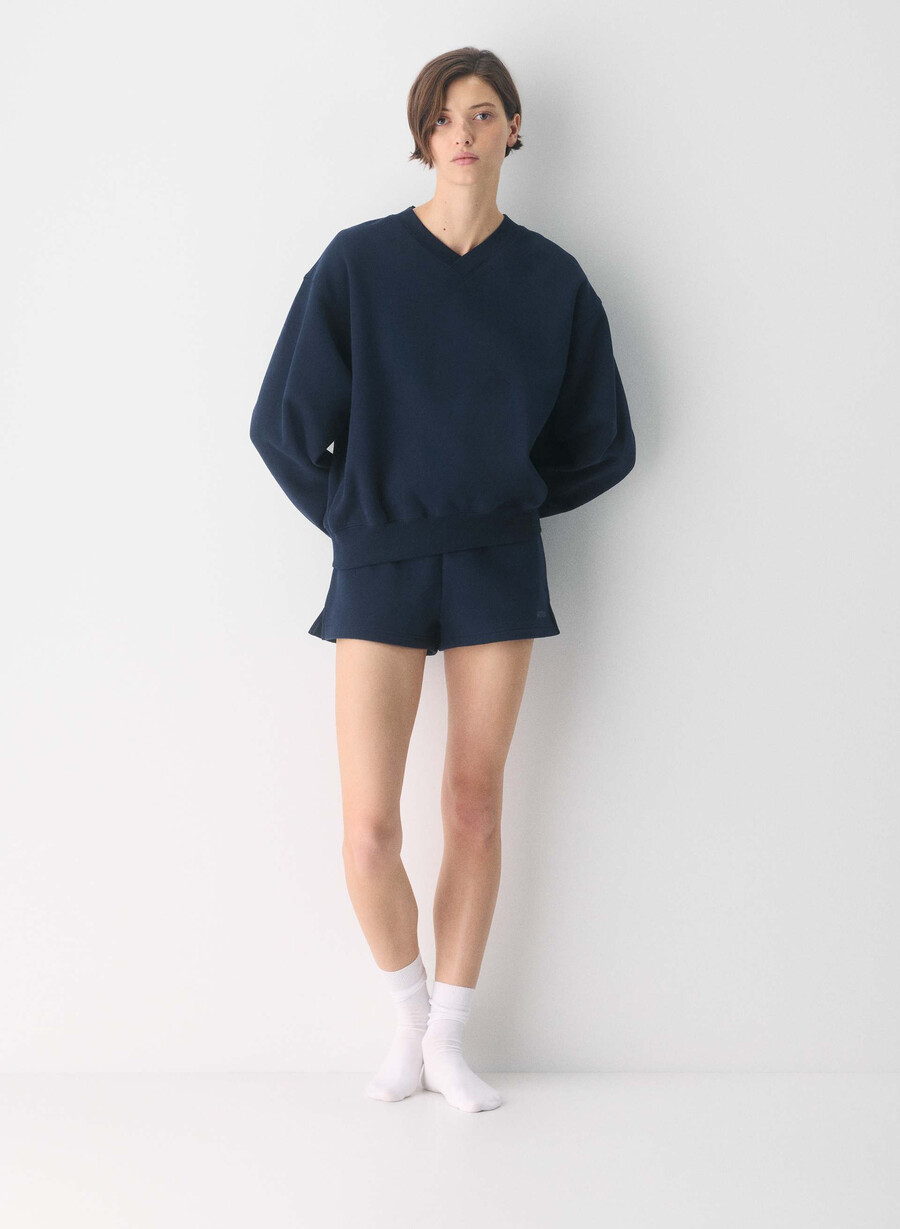 hanorac confortabil din fleece cu guler în v model boyfriend admiral