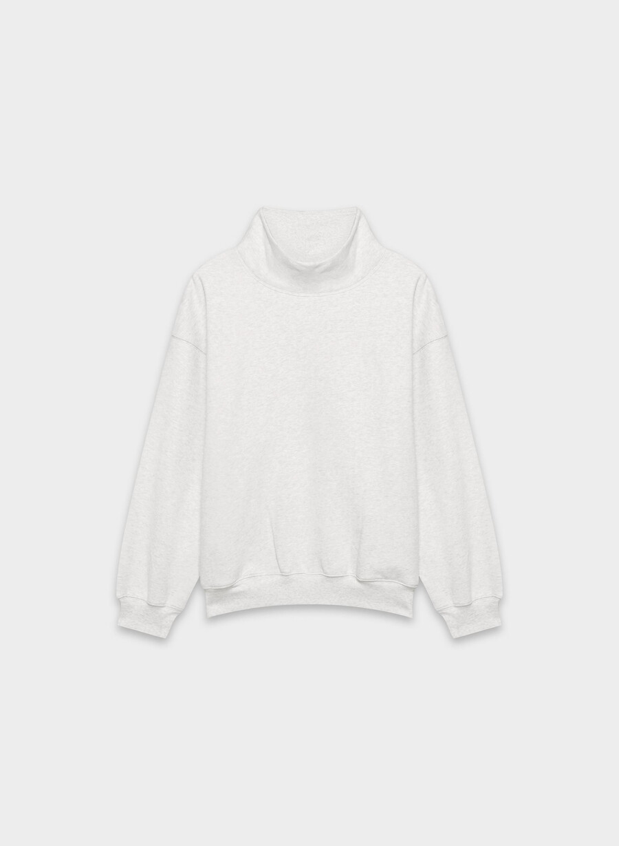 bluză confortabilă din fleece cu guler mega funnel neck alb-negru
