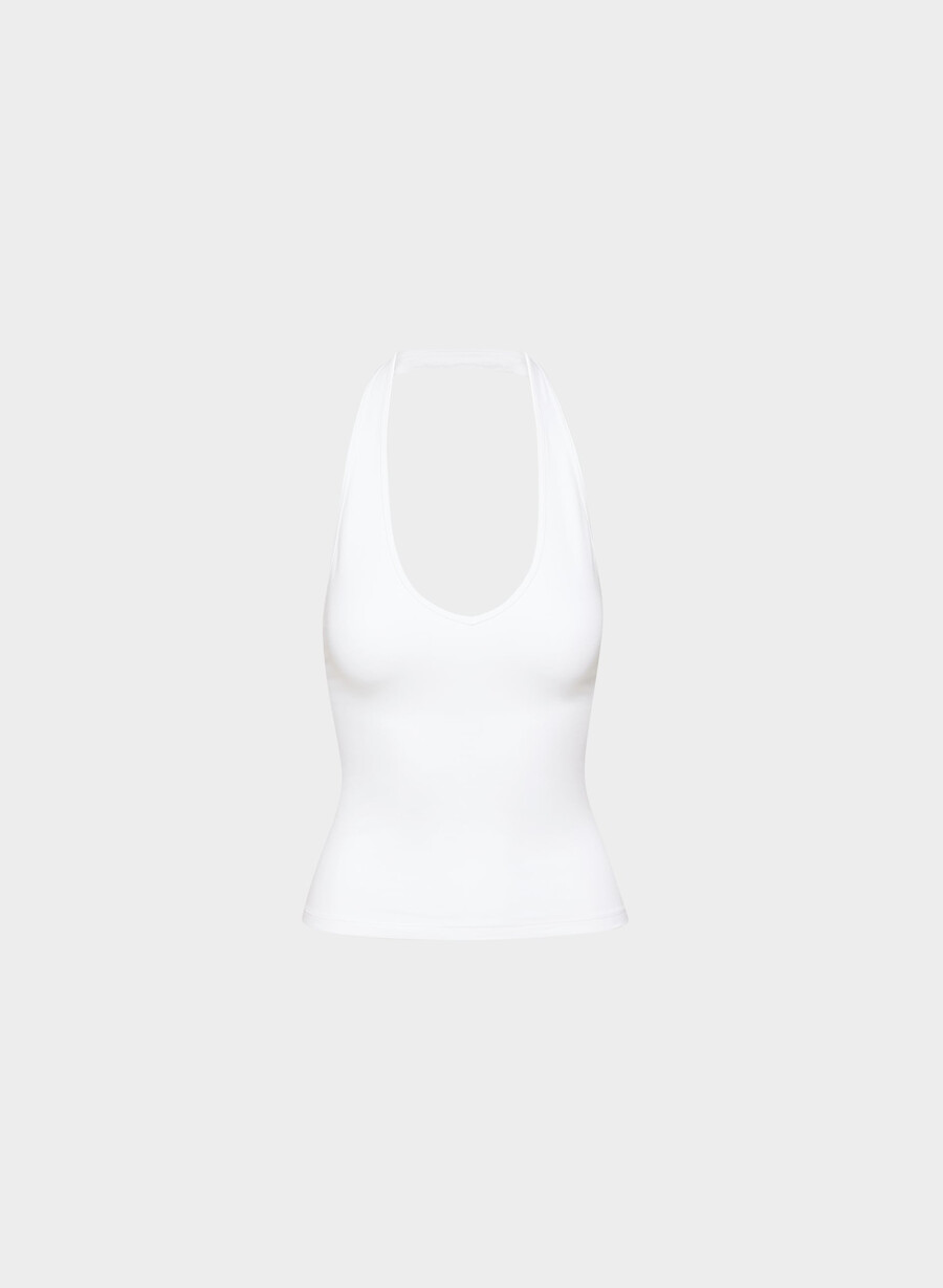top confortabil cu imprimeu halter homestretch alb