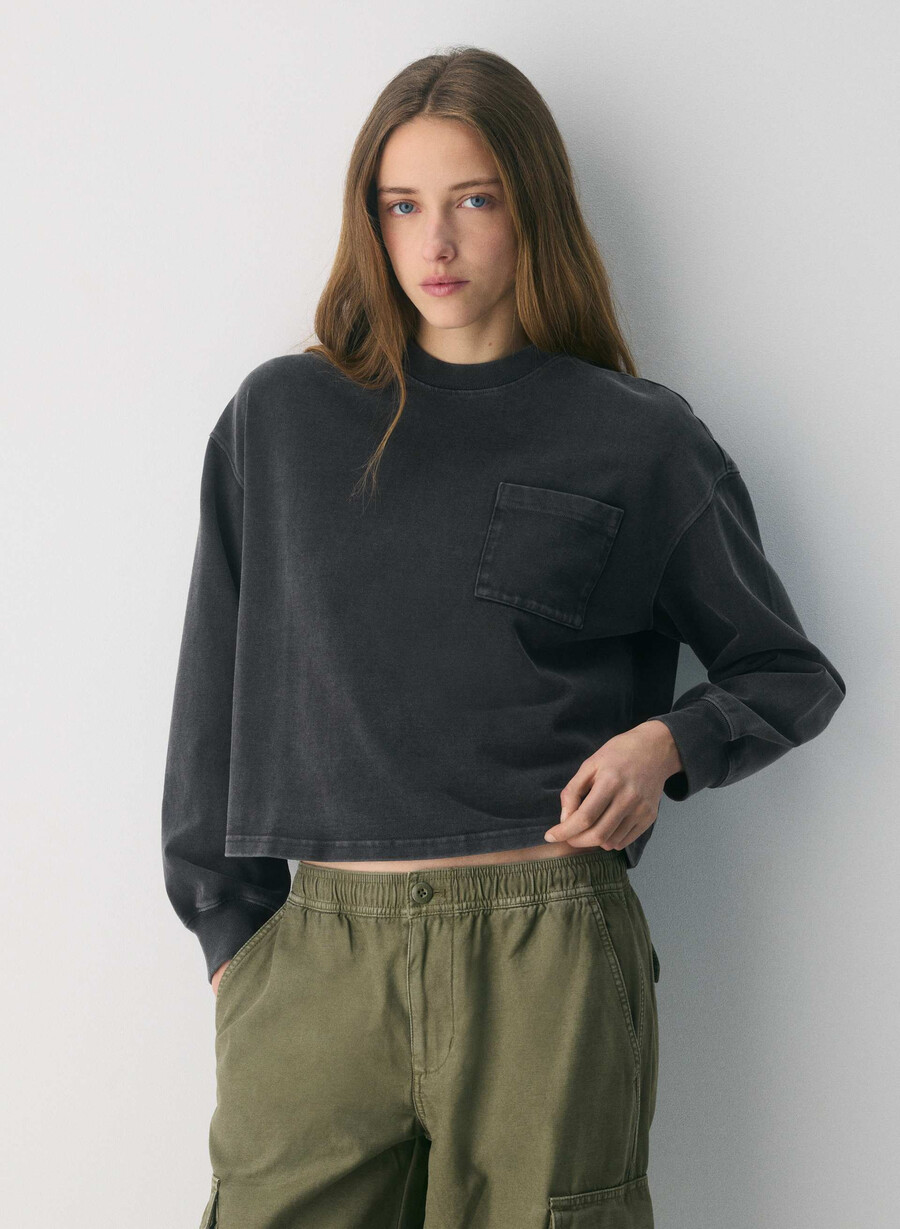 tricou cu mânecă lungă mighty cotton motor lived-in black