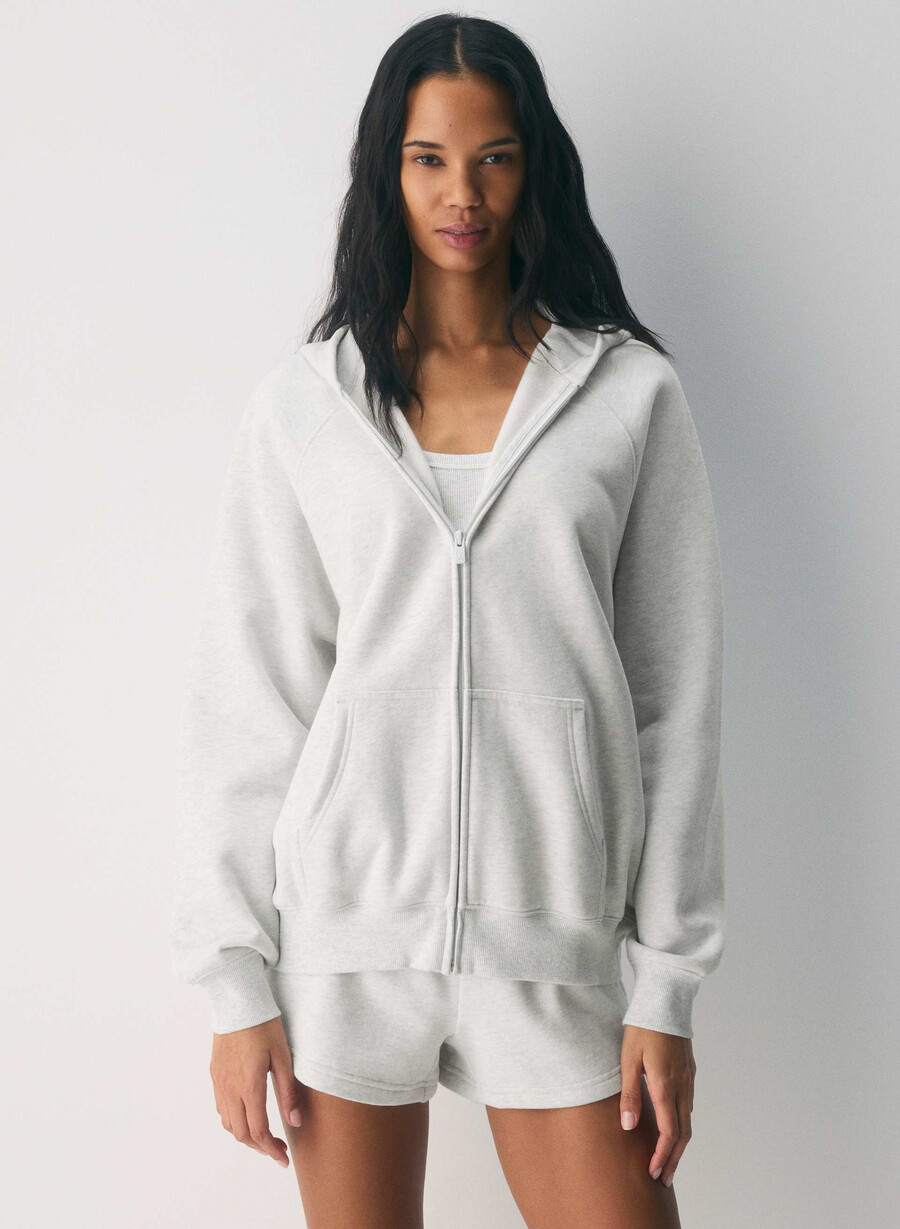hanorac confortabil cu fermoar mega raglan din fleece alb-negru