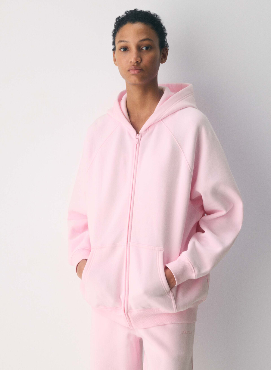 hanorac confortabil cu fermoar mega raglan din fleece villa roz