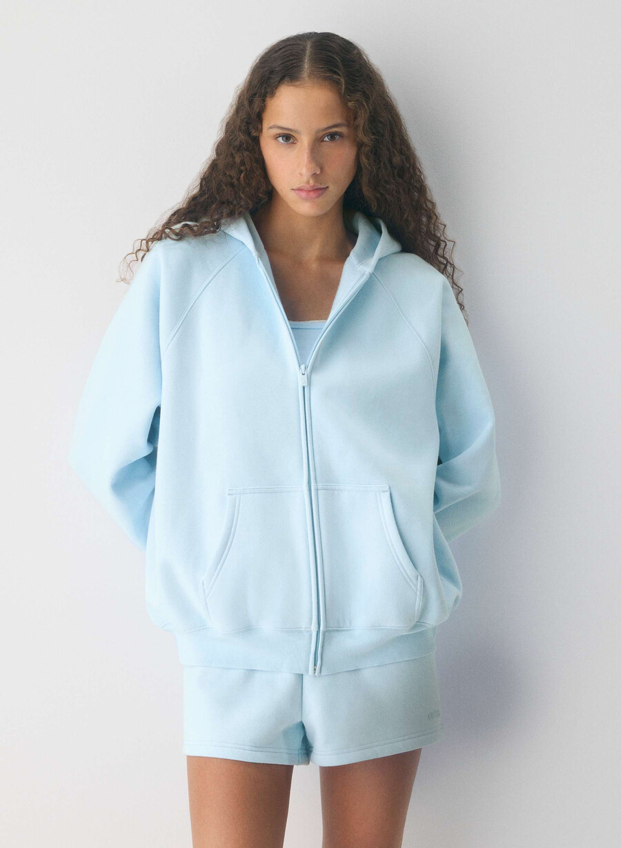 hanorac confortabil din fleece mega raglan cu fermoar villa blue