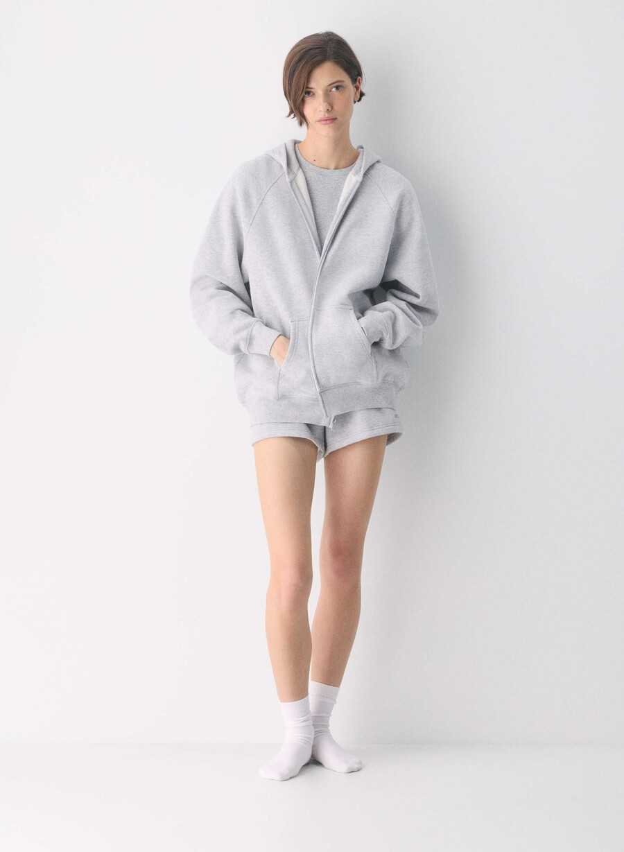 hanorac confortabil cu fermoar mega raglan din fleece heather chrome