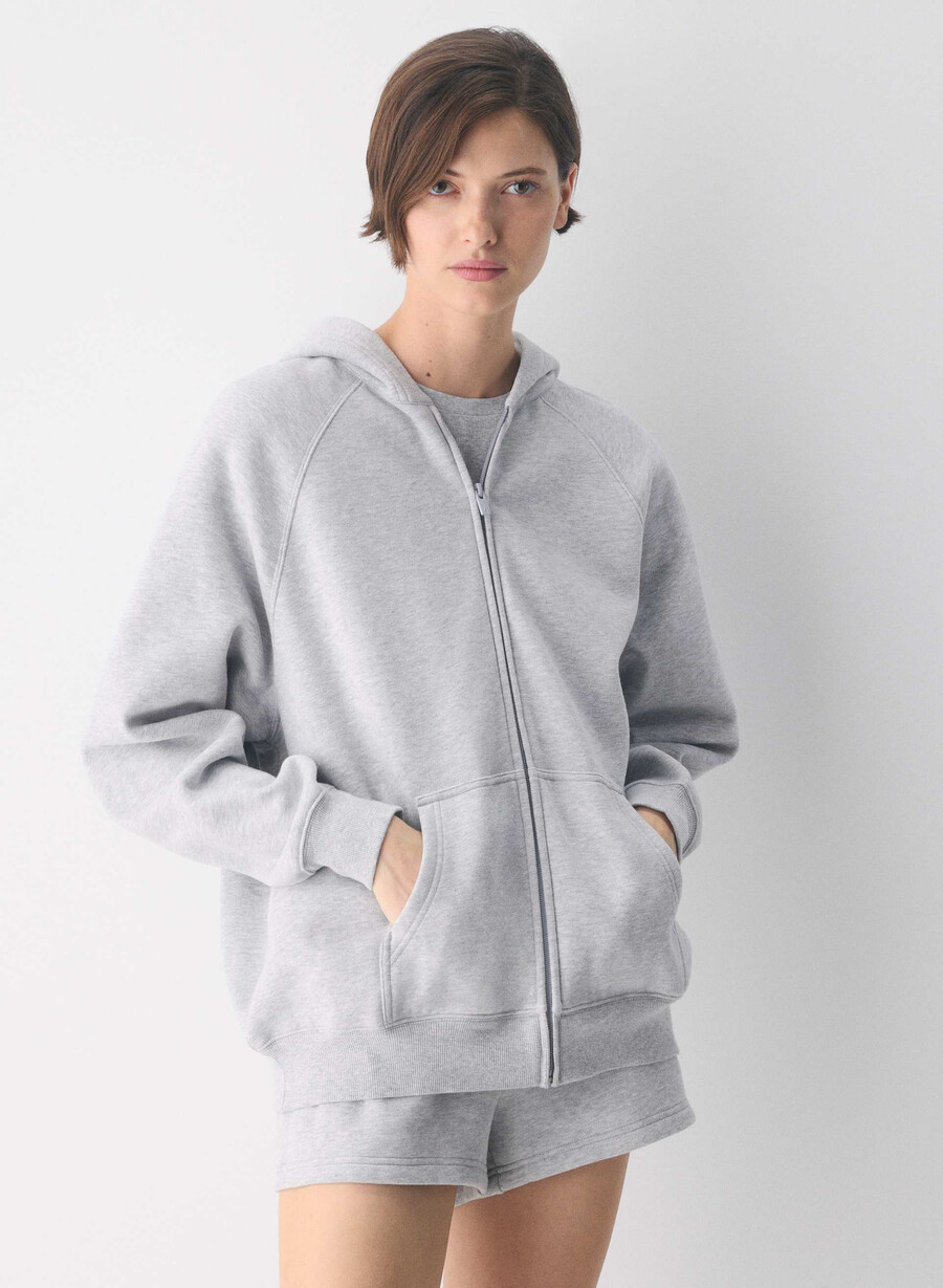 hanorac confortabil cu fermoar mega raglan din fleece heather chrome