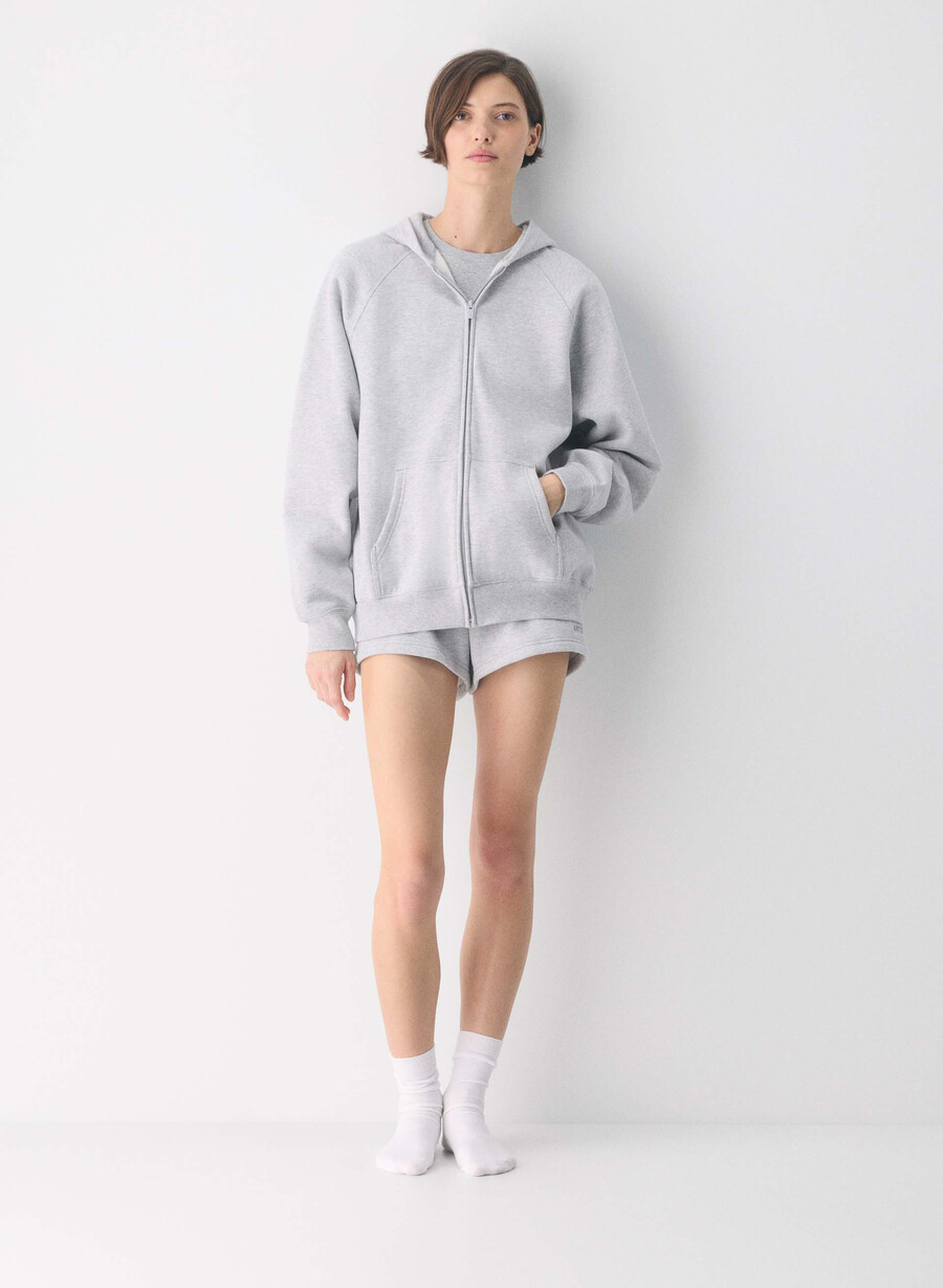 hanorac confortabil cu fermoar mega raglan din fleece heather chrome