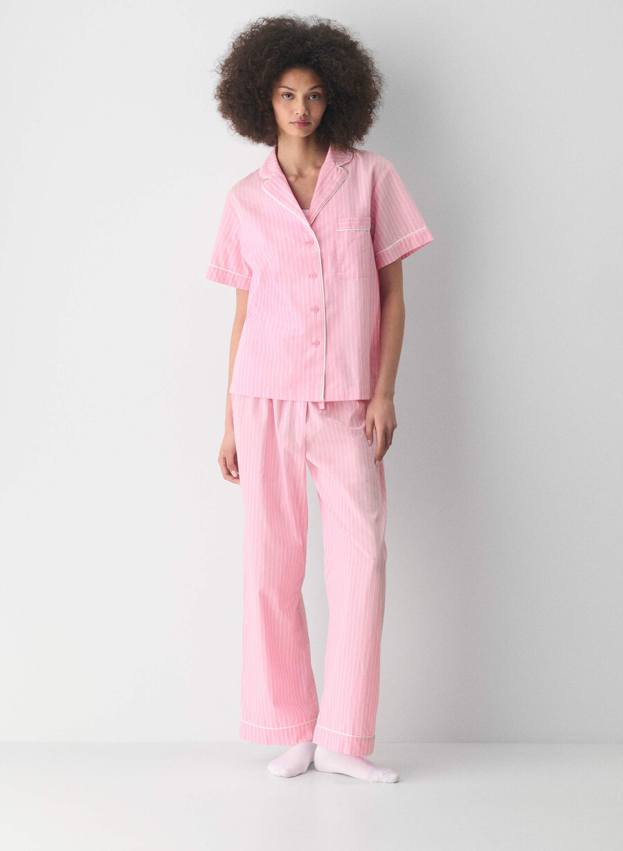 cămașă de pijama cu mânecă scurtă din poplin laze wlsn strp crfl blwht