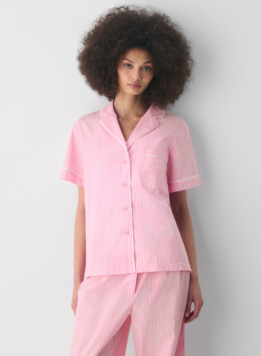 cămașă de pijama cu mânecă scurtă din poplin laze wlsn strp crfl blwht
