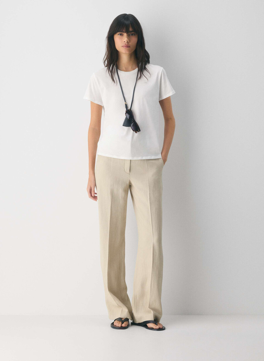 pantaloni new agency - linen parchment beige