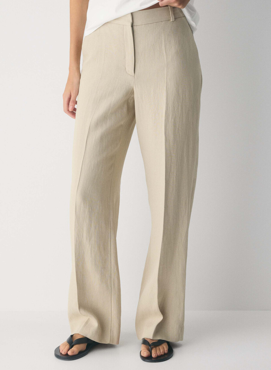 pantaloni new agency - linen parchment beige