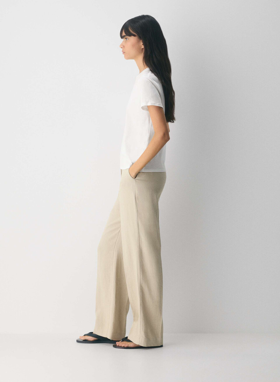 pantaloni new agency - linen parchment beige