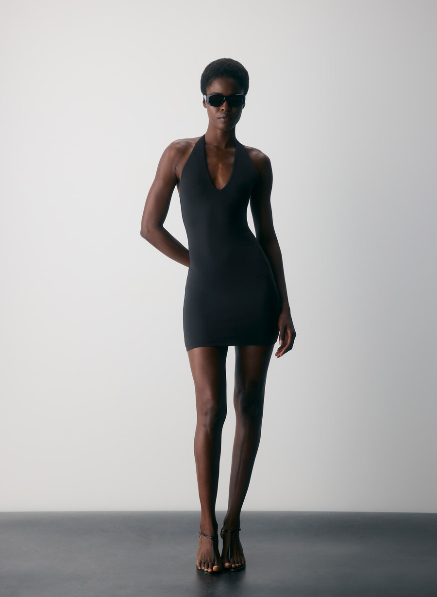 rochie cu imprimeu halter original contour tantalize negră