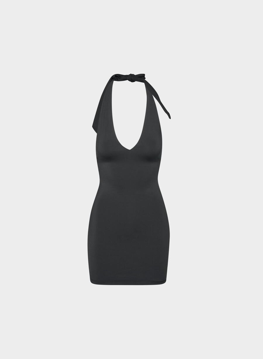 rochie cu imprimeu halter original contour tantalize negră