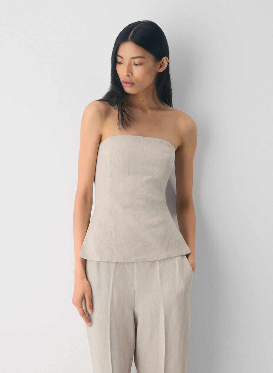 top tubular posh linen nevopsit ecru închis