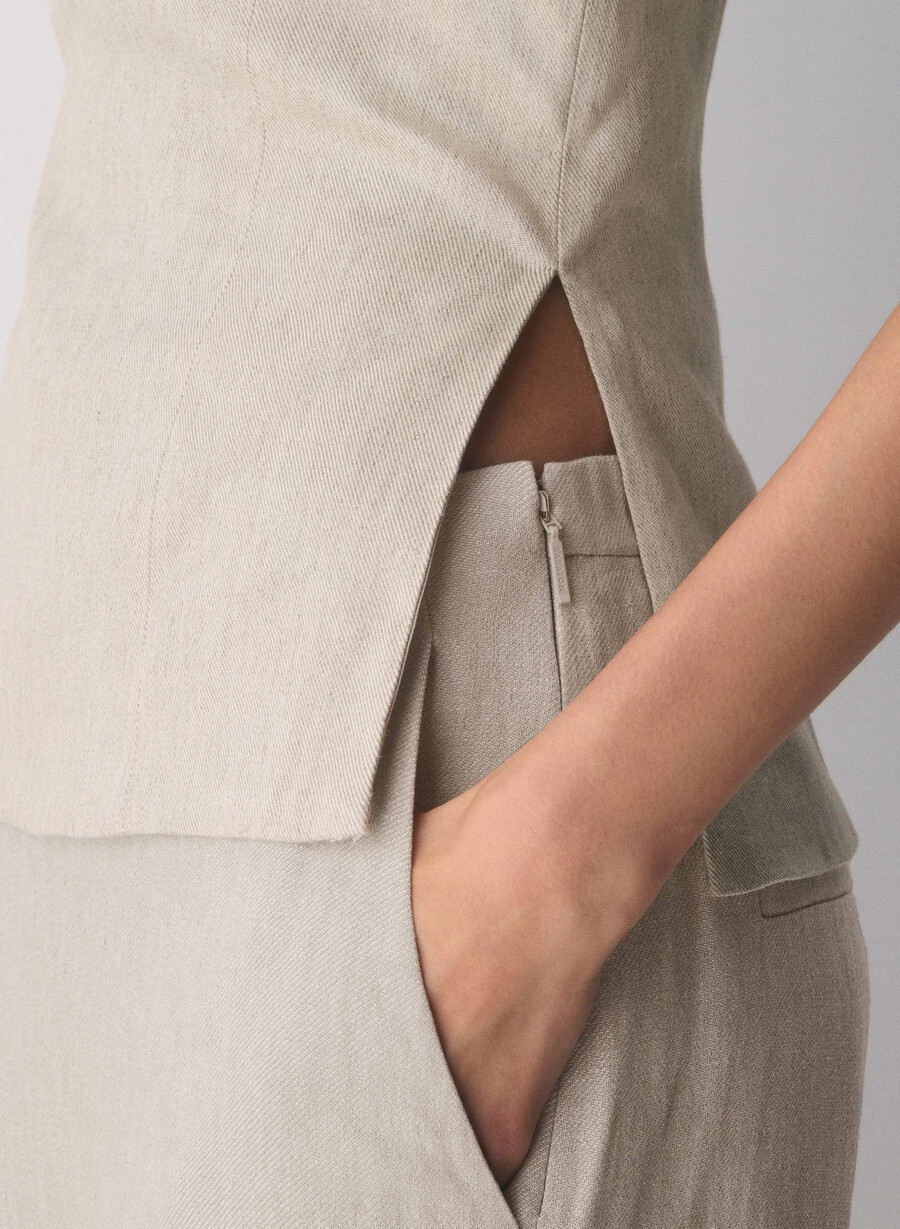 top tubular posh linen nevopsit ecru închis