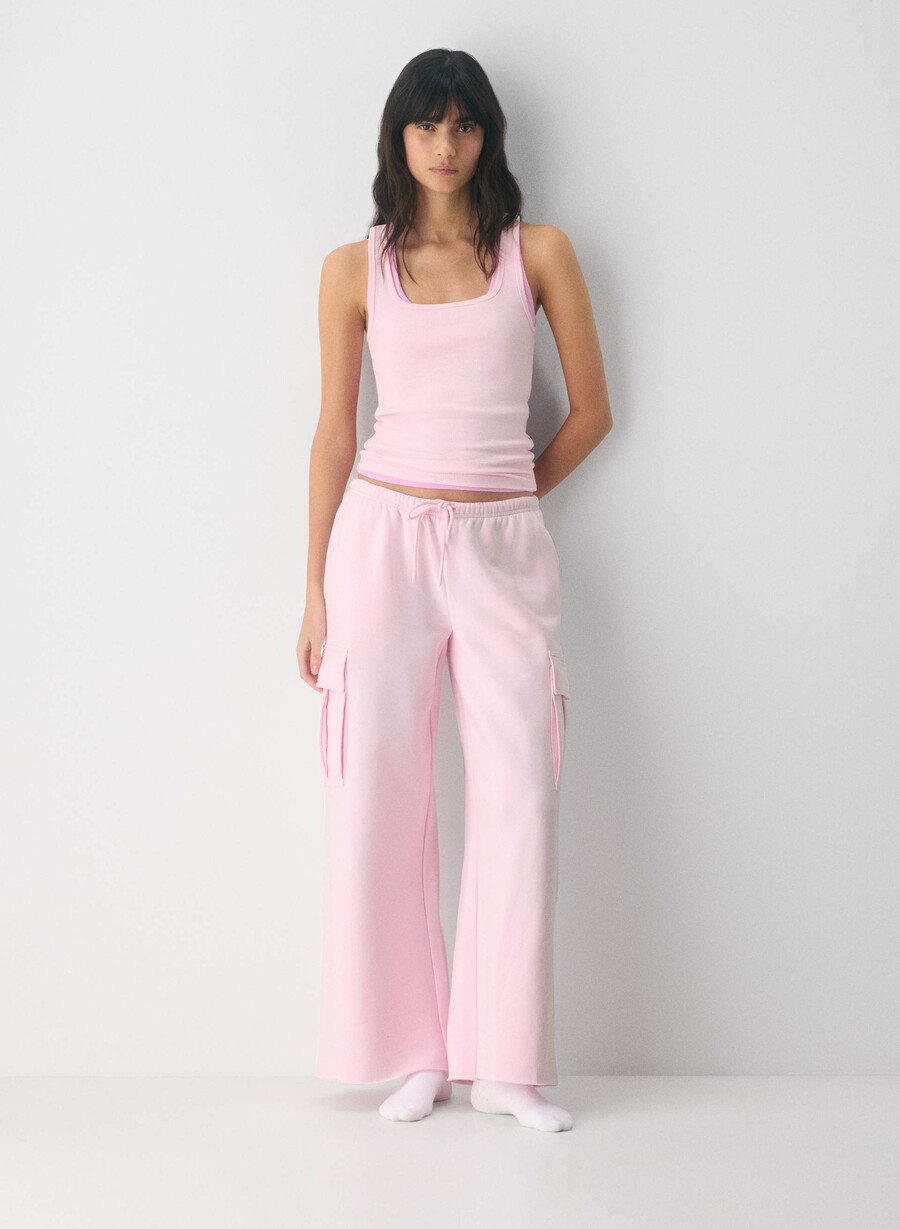 pantaloni de trening cozy sweatfleece mega cargo flutter roz villa