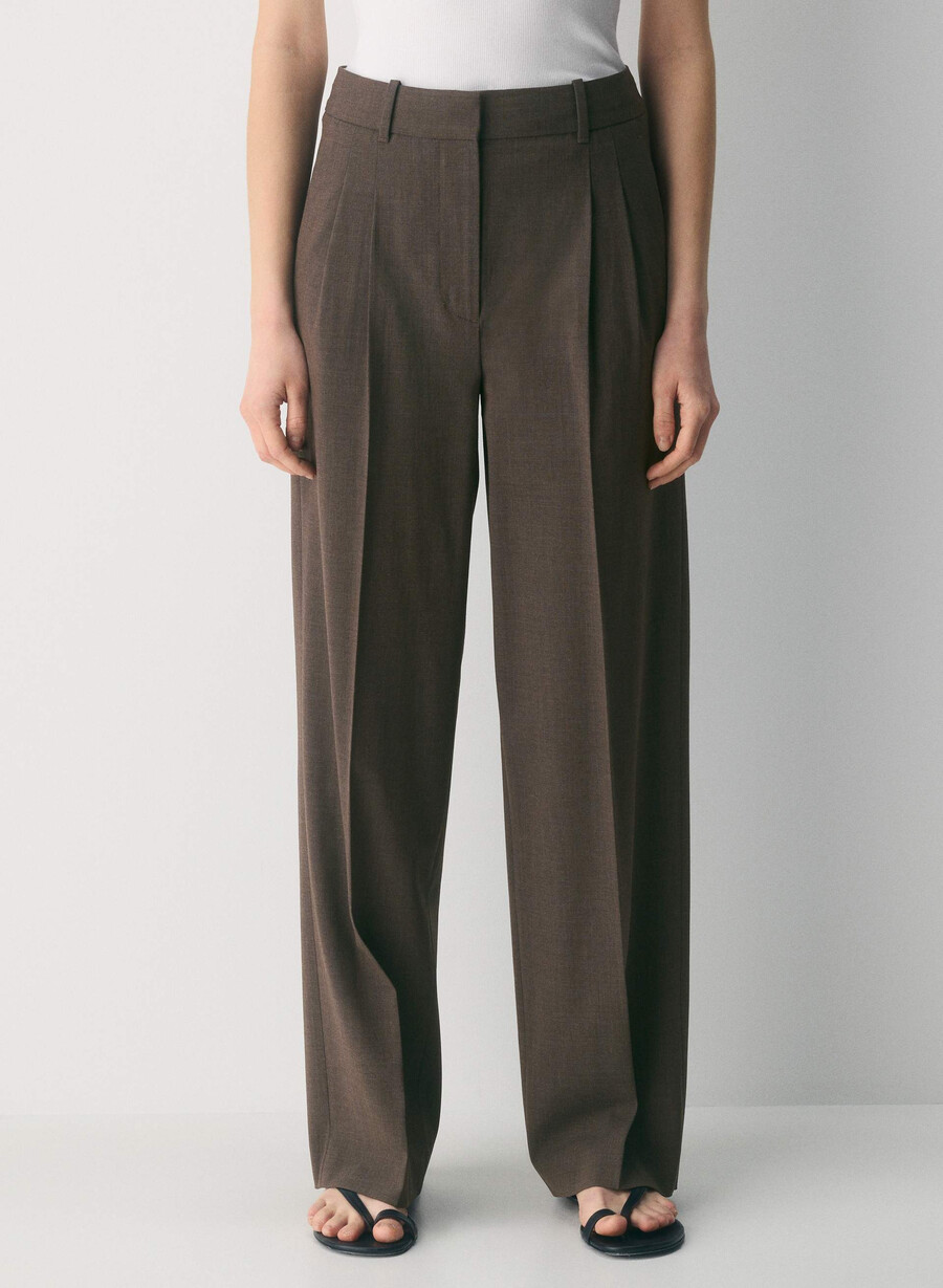 pantalonii effortless din lână heather rich mocha brn