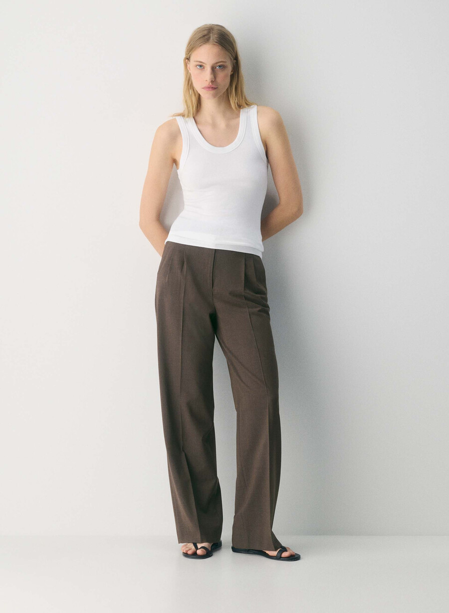 pantalonii effortless din lână heather rich mocha brn