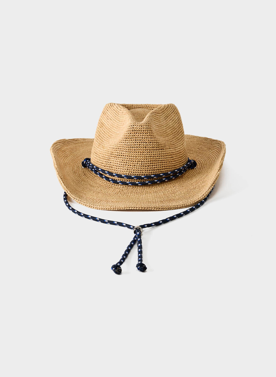 pălărie cowboy lasso cu curea din rafie bej nisiposadmiral