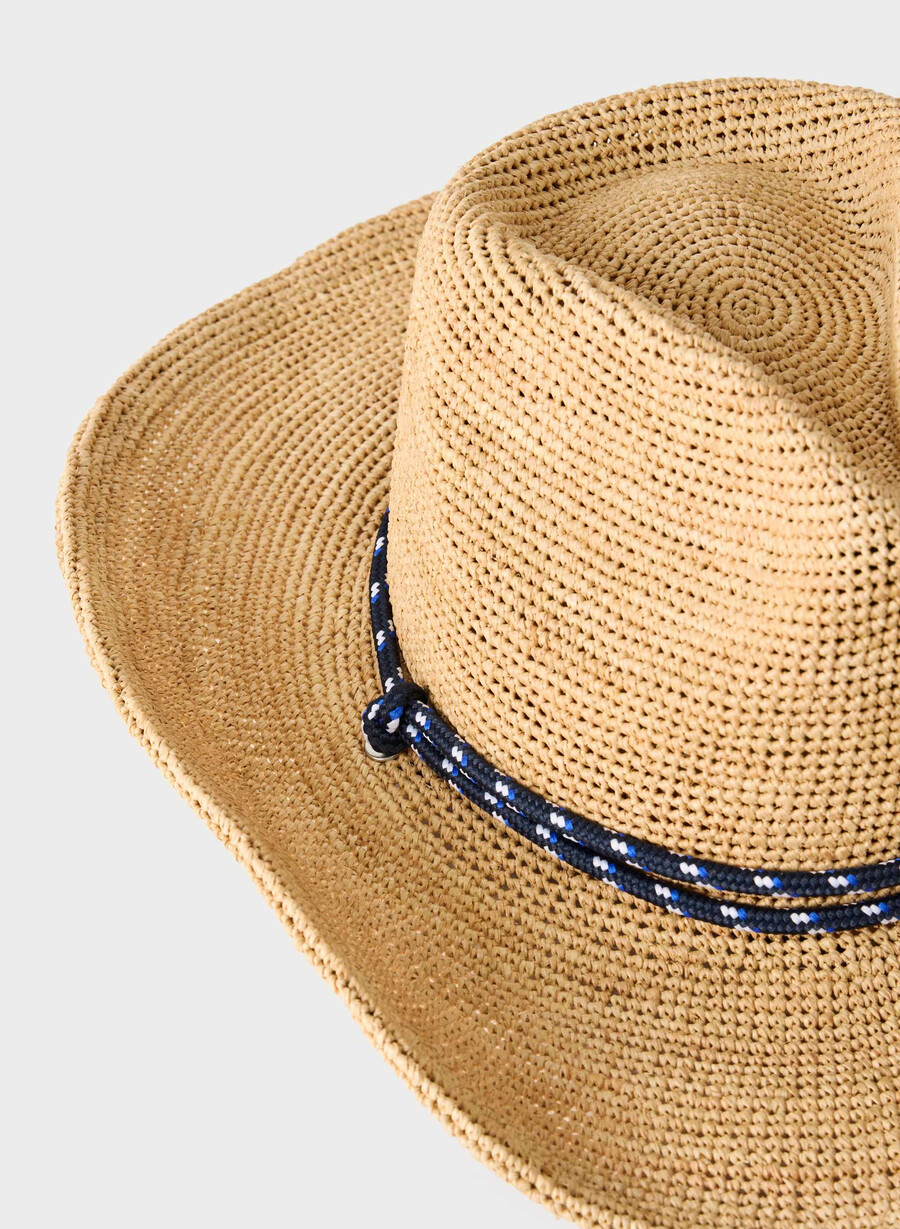 pălărie cowboy lasso cu curea din rafie bej nisiposadmiral