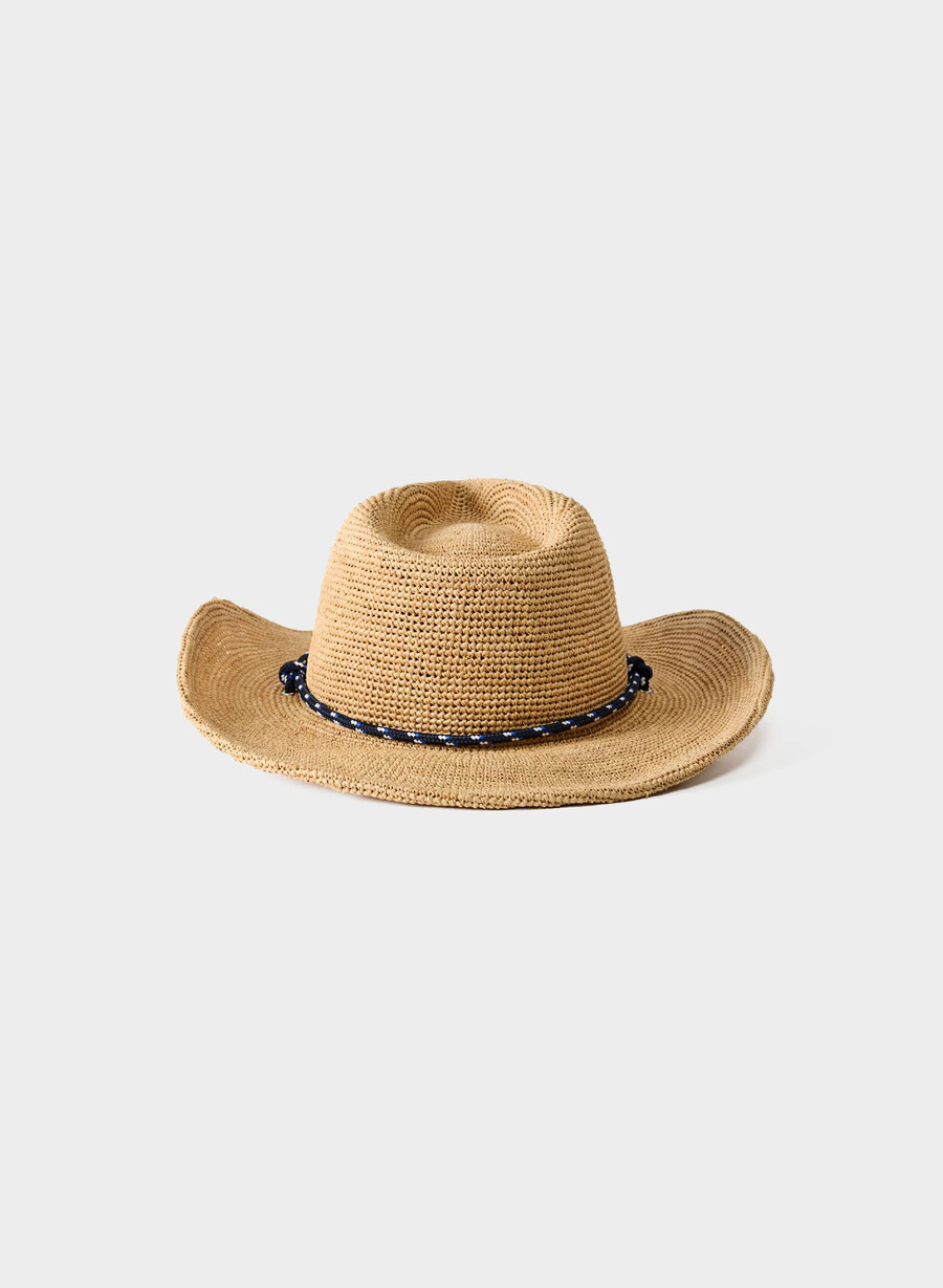 pălărie cowboy lasso cu curea din rafie bej nisiposadmiral