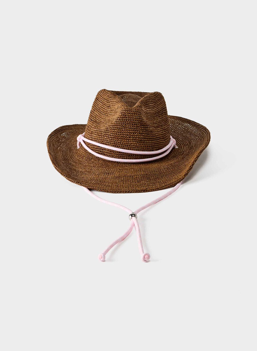 pălărie cowboy lasso cu curea din rafie culoare rich camelvilla pink
