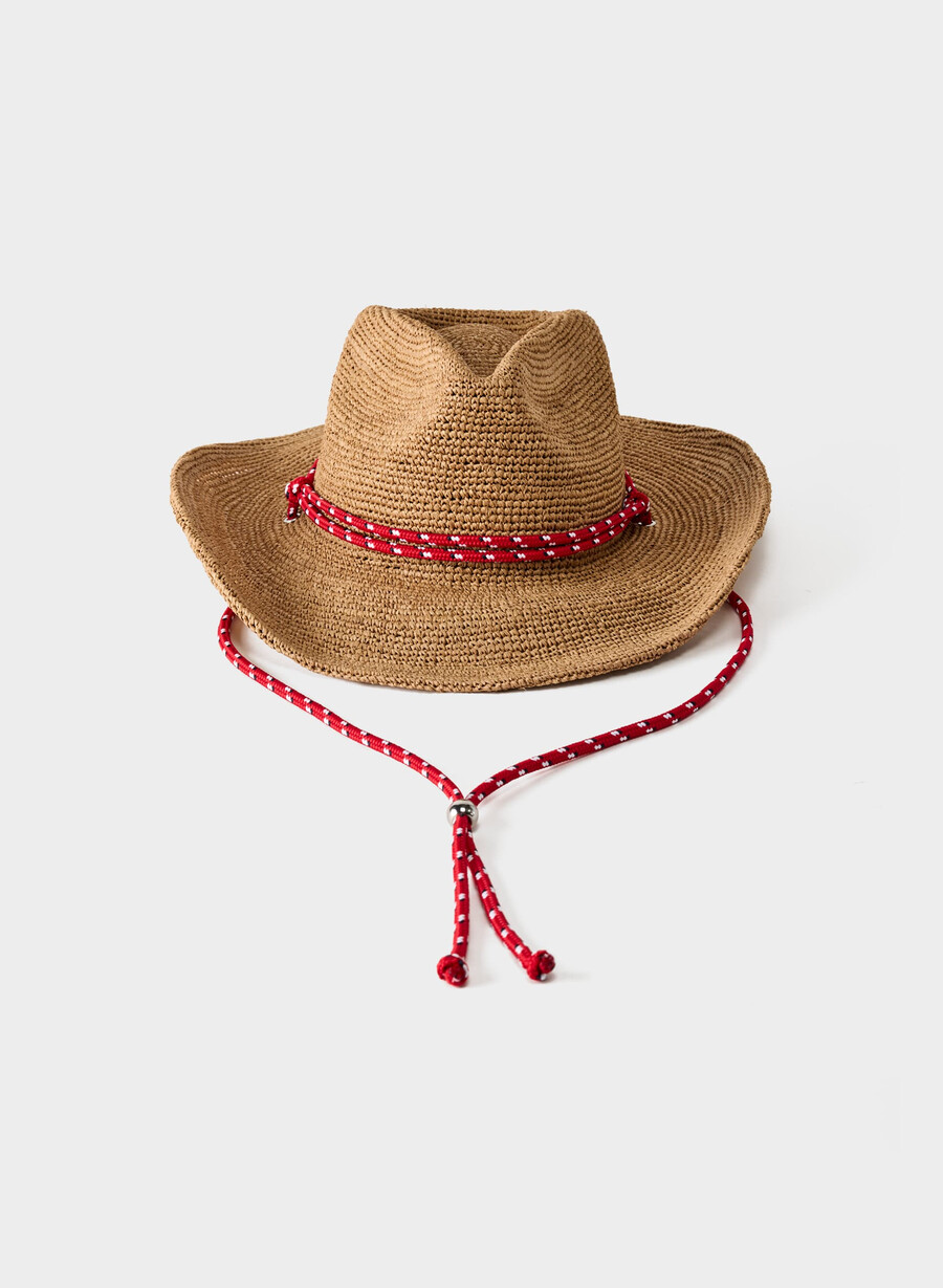 pălărie cowboy lasso cu curea din rafie roșie