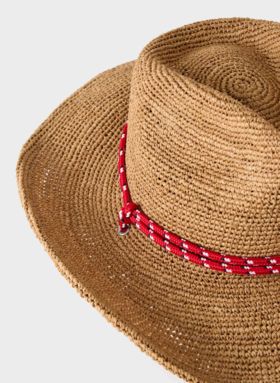 pălărie cowboy lasso cu curea din rafie roșie