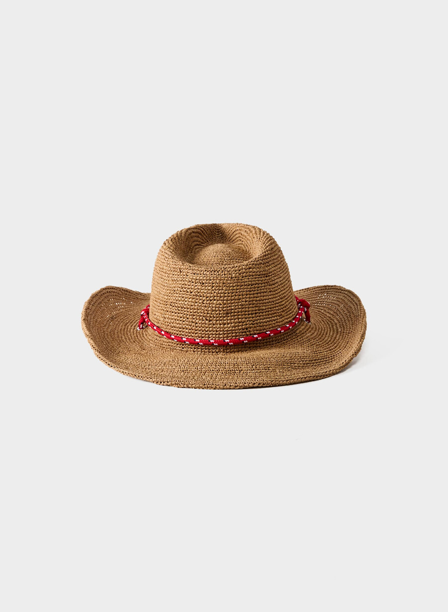 pălărie cowboy lasso cu curea din rafie roșie