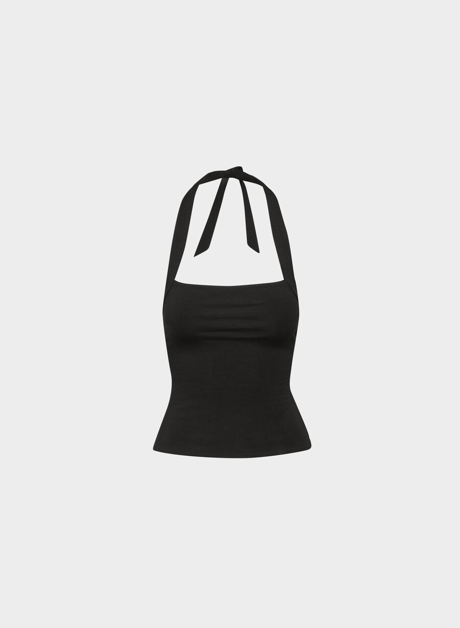 top casual contour optimum cu imprimeu halter negru