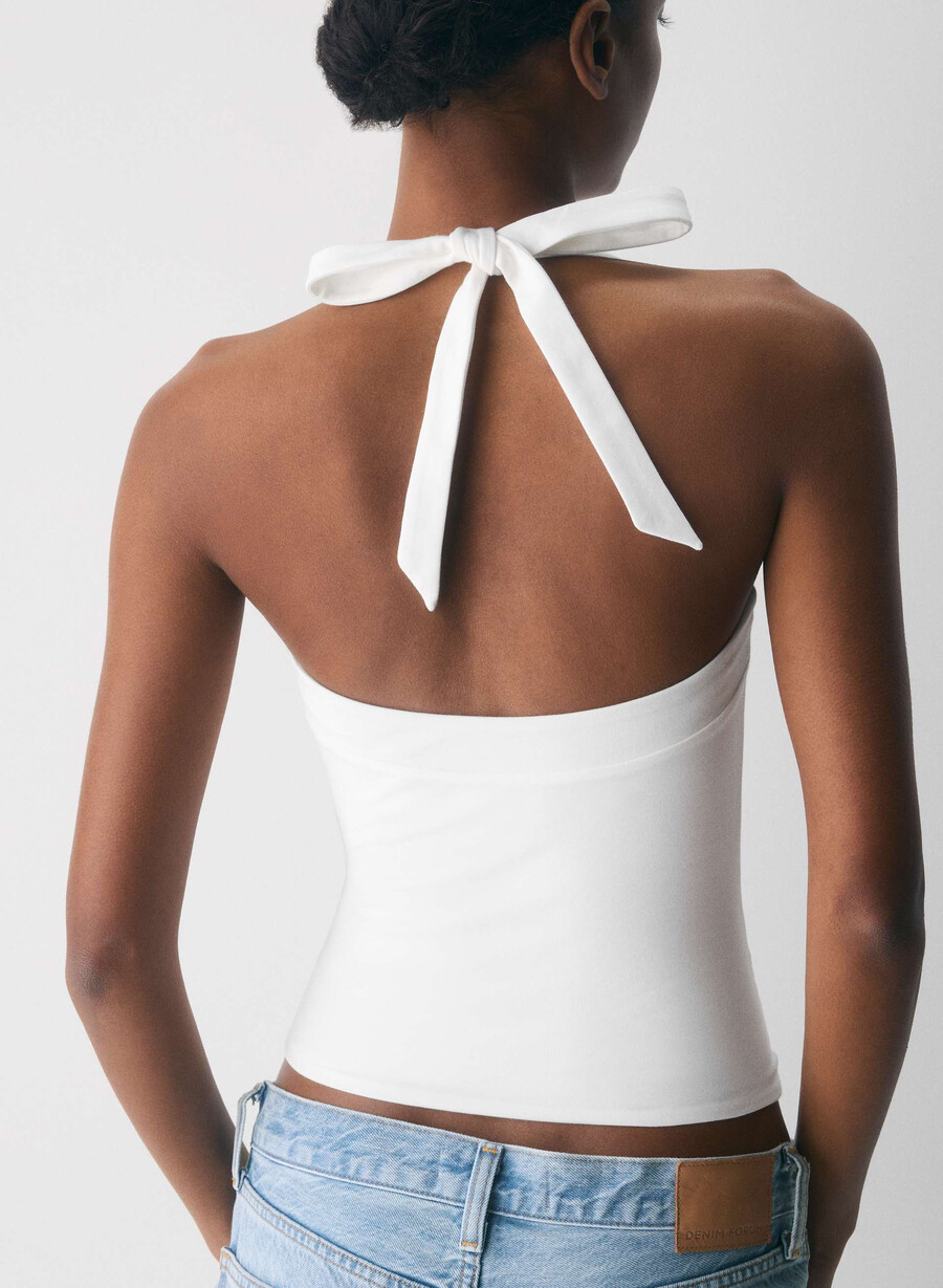 top casual contour optimum cu imprimeu halter alb