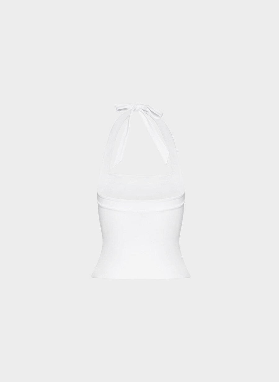 top casual contour optimum cu imprimeu halter alb