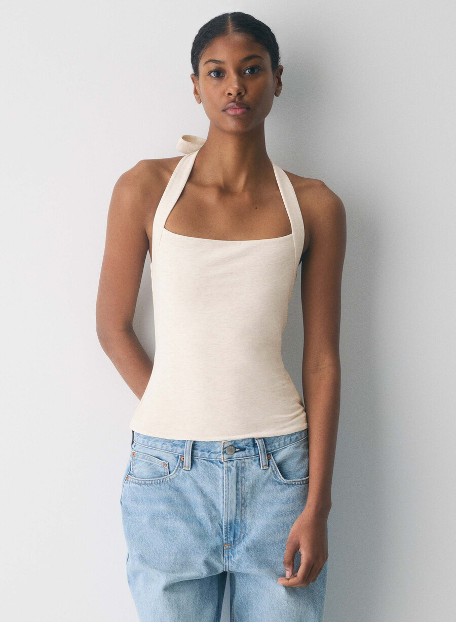 top casual cu imprimeu halter optimum terrace sage