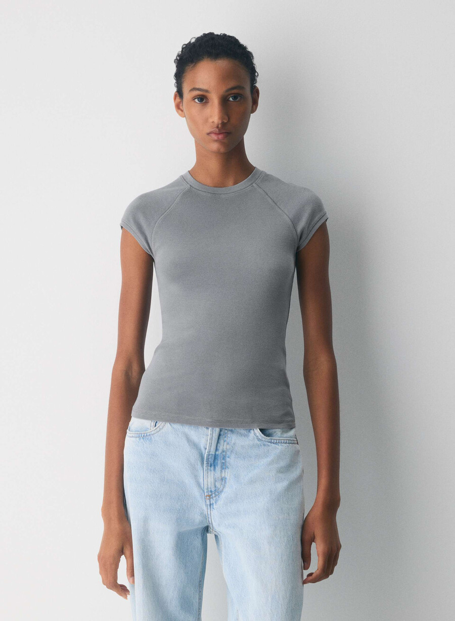tricou homestretch rib cassette cu mânecă scurtă gri vintage model rvrtstn