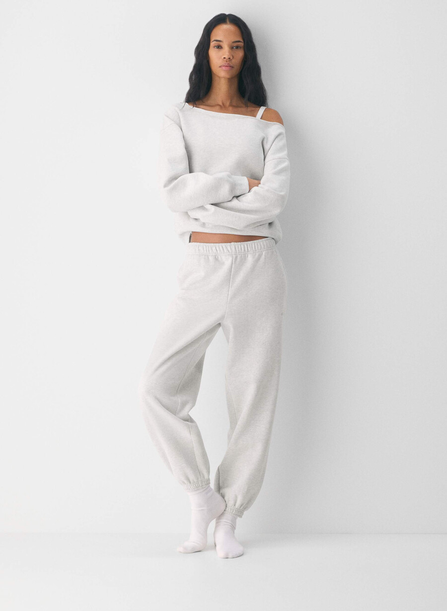 hanorac confortabil din fleece cu umăr gol heather cloud white
