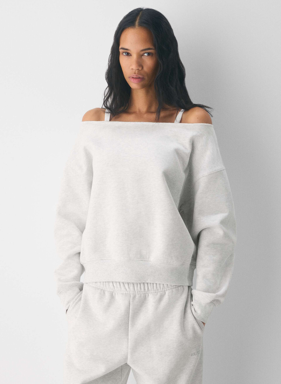 hanorac confortabil din fleece cu umăr gol heather cloud white
