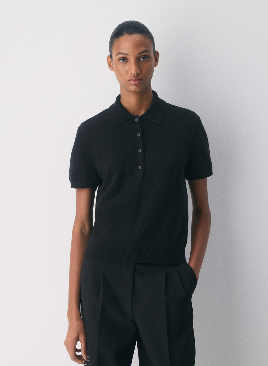 pulover polo cellini din cașmir bare negru