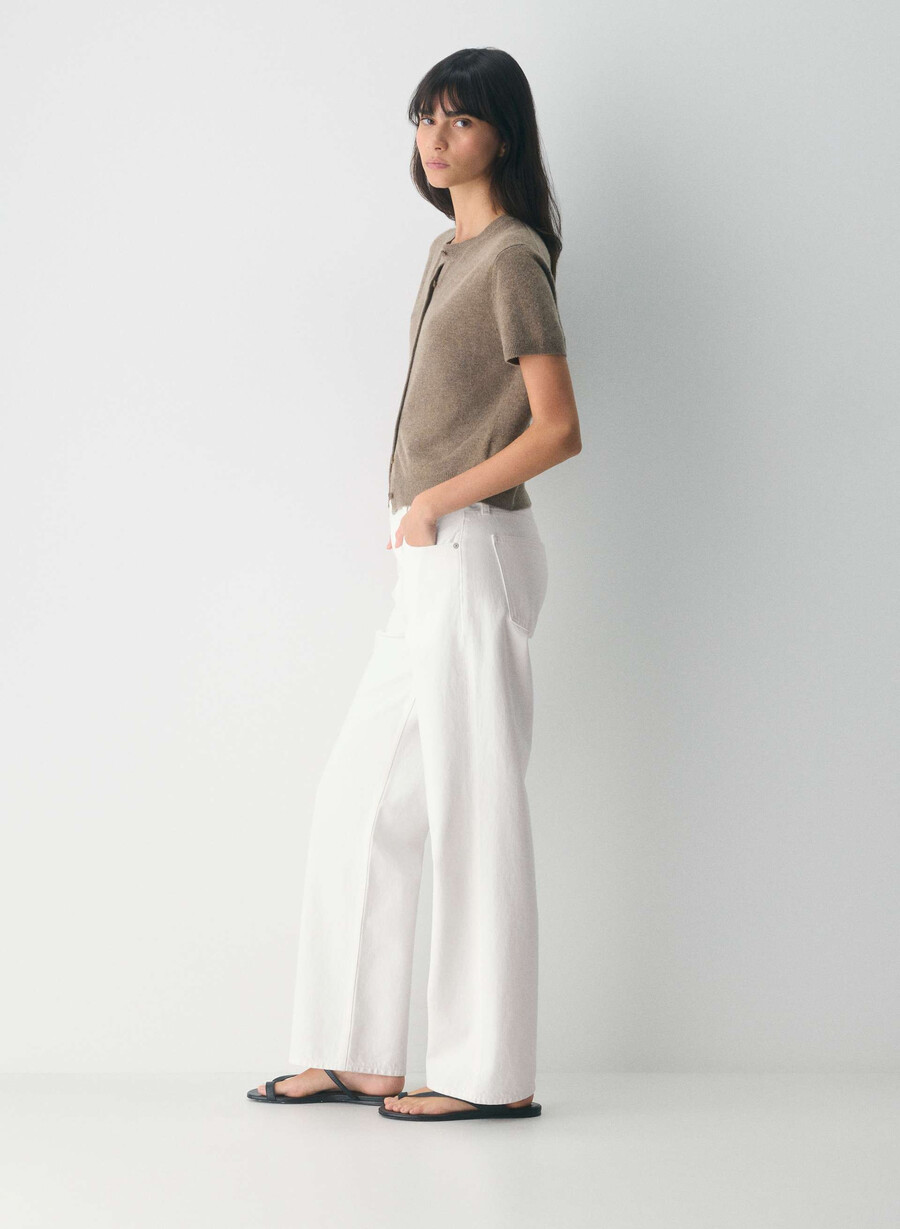 cardigan bare cashmere cu mânecă scurtă model creț maro închis