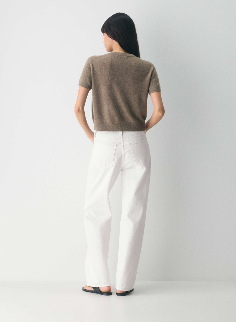 cardigan bare cashmere cu mânecă scurtă model creț maro închis