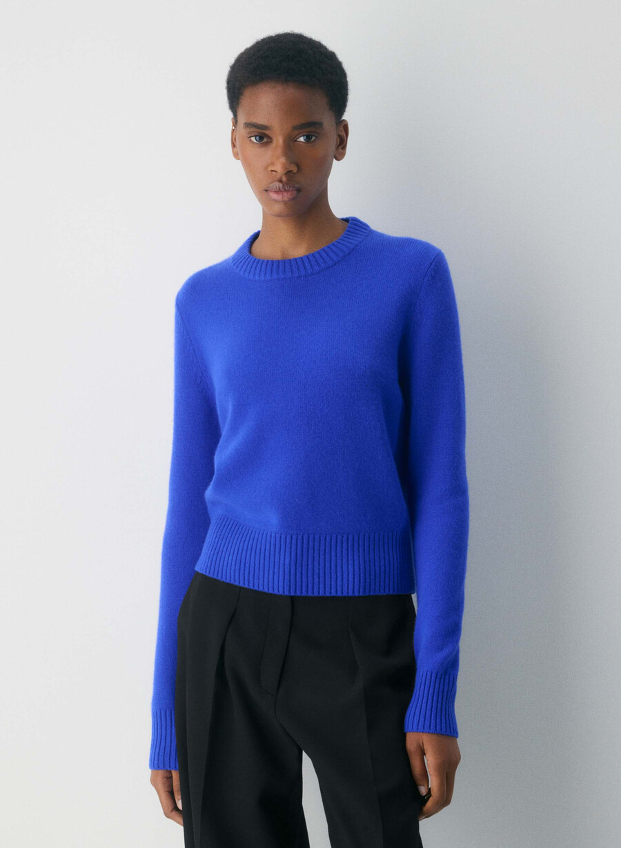 pulover esențial din cașmir model scurt ablaze blue