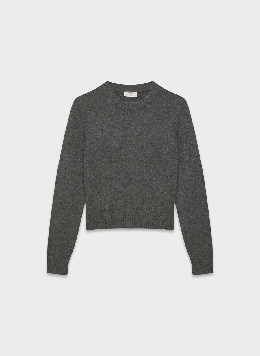 pulover essential din cașmir shrunken crew gri-crușă-chin