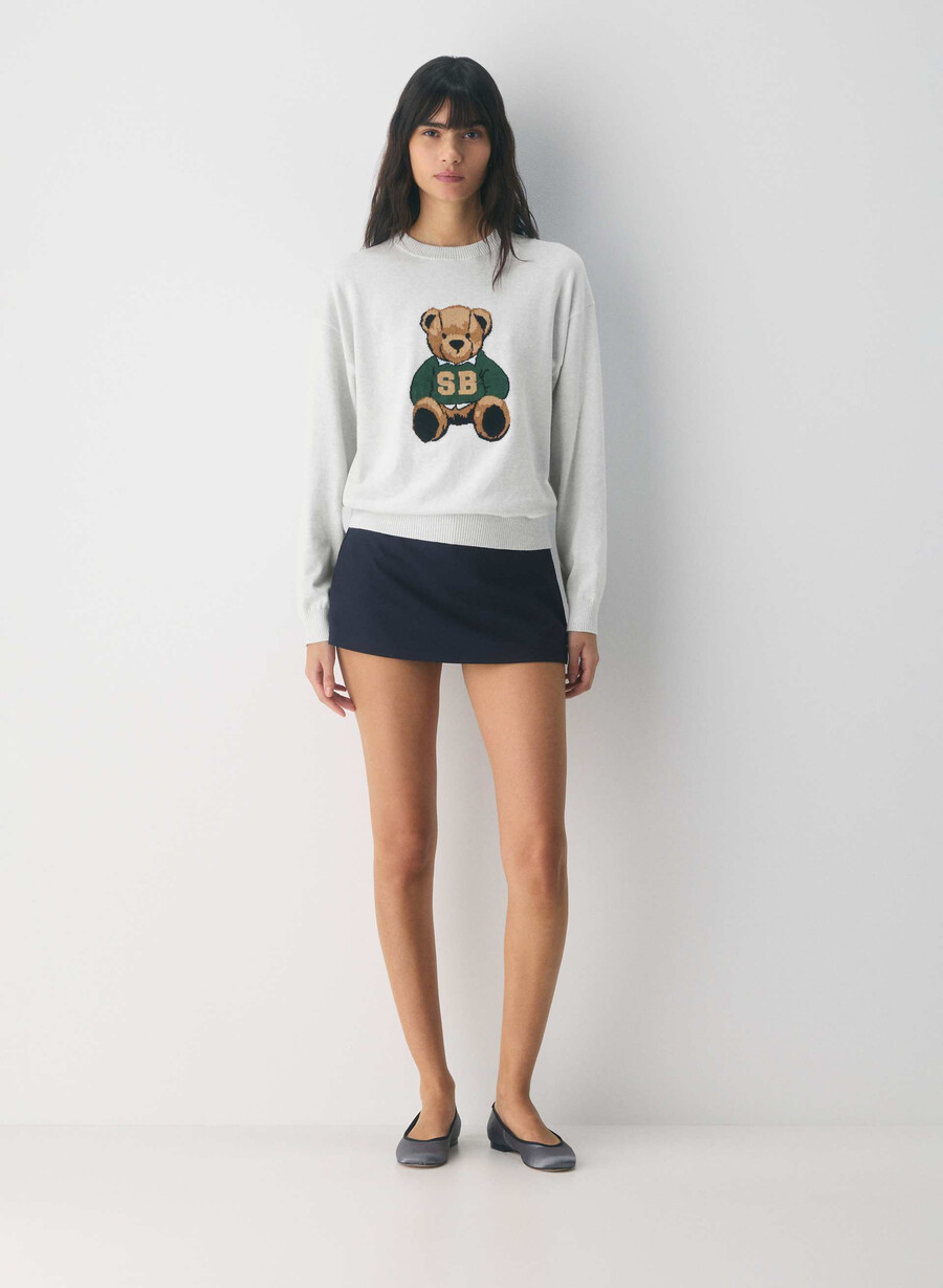 pulover cotton charm prep icon h cld wht teddy bea