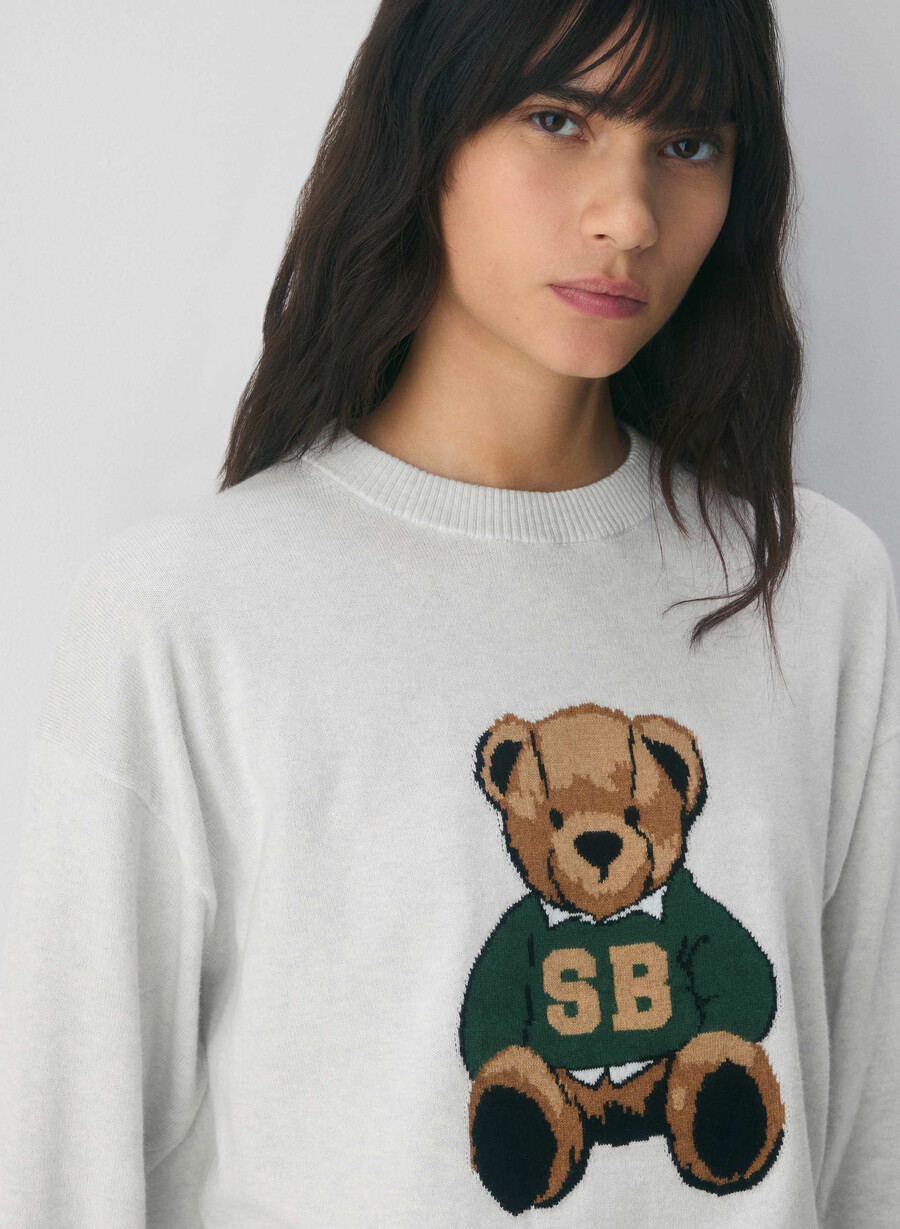 pulover cotton charm prep icon h cld wht teddy bea