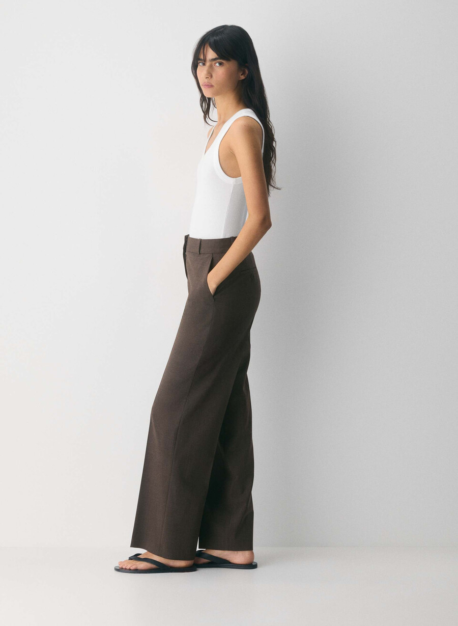 pantaloni din lână new agency heather rich mocha brn