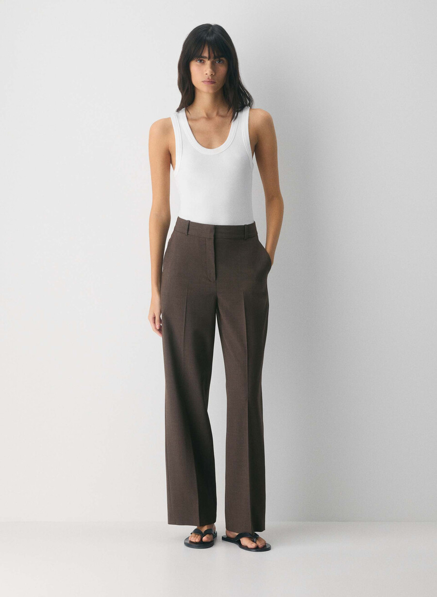 pantaloni din lână new agency heather rich mocha brn